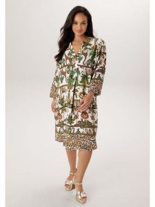 Aniston Sukienka w kolorze zielono-białym rozmiar: 46. Białe sukienki Aniston, na co dzień, bez wzorów, z wiskozy, bez kołnierzyka, bez ramiączek, midi, proste. Za 217,99 zł.