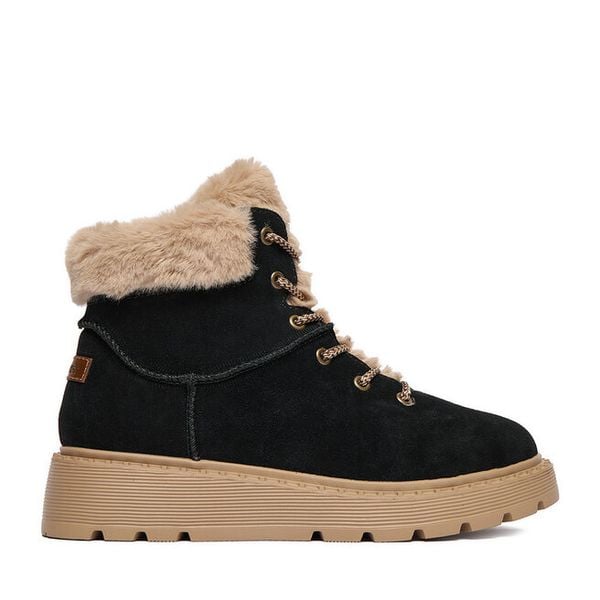 Trzewiki Rieker. Czarne botki Rieker, bez wzorów, bez obcasa, na płaskiej podeszwie, bez zapięcia. Za 309,99 zł.