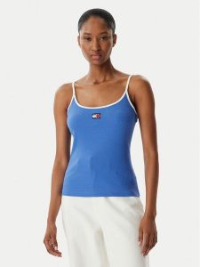 Tommy Jeans Top DW0DW22261 Niebieski Slim Fit. Niebieskie topy Tommy Jeans, xl, bez wzorów, z bawełny, bez kołnierzyka, bez ramiączek. Za 149,99 zł.