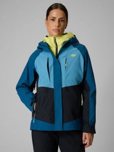 4F Kurtka trekkingowa membrana 10000 damska - turkusowa XL. Niebieskie kurtki 4f, na lato, l, bez wzorów, z materiału, bez kaptura. Za 399,99 zł.