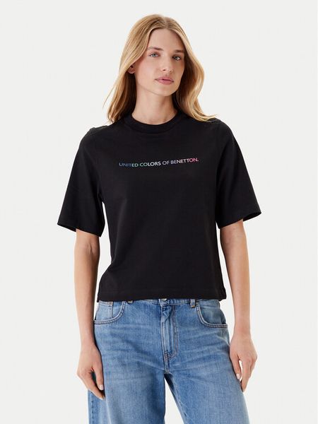 United Colors Of Benetton T-Shirt 3BL0D109D Czarny Relaxed Fit. Czarne t-shirty United Colors of Benetton, s, bez wzorów, z bawełny, bez kołnierzyka, bez ramiączek. Za 59,99 zł.