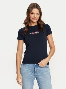 Guess Jeans T-Shirt W4YI03 J1314 Granatowy Regular Fit. Niebieskie t-shirty Guess Jeans, l, z aplikacjami, z bawełny, bez kołnierzyka, bez ramiączek. Za 89,99 zł.