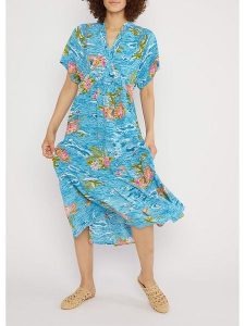 Blutsgeschwister Sukienka "Saint Tropenaloha feeling" w kolorze niebieskim rozmiar: XL. Niebieskie sukienki Blutsgeschwister, na imprezę, s, bez wzorów, z wiskozy, klasyczne, bez kołnierzyka, bez ramiączek, midi. Za 198,10 zł.