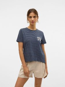 Vero Moda Koszulka "Simone" w kolorze granatowym rozmiar: XS. Niebieskie bluzki Vero Moda, xs, bez wzorów, z bawełny, bez kołnierzyka, bez ramiączek. Za 48,28 zł.