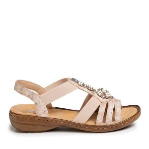 Sandały Rieker. Brązowe sandały Rieker, bez wzorów, bez obcasa, na płaskiej podeszwie, bez zapięcia. Za 219,99 zł.