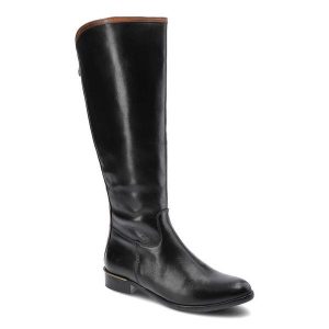 Czarne Kozaki Carinii Damskie Eleganckie Obuwie. Czarne kozaki Carinii, z aplikacjami, ze skóry, bez obcasa, na płaskiej podeszwie, bez zapięcia. Za 299,00 zł.