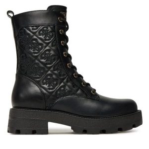 Trzewiki Guess. Czarne botki Guess, z aplikacjami, bez obcasa, na płaskiej podeszwie, bez zapięcia. Za 549,99 zł.