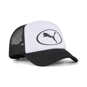 Czapka typu trucker Essentials PUMA. Białe czapki Puma, bez wzorów, eleganckie. Za 89,00 zł.