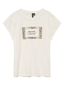 Vero Moda Koszulka w kolorze kremowym rozmiar: M. Brązowe bluzki Vero Moda, m, bez wzorów, z bawełny, bez kołnierzyka, bez ramiączek. Za 52,79 zł.
