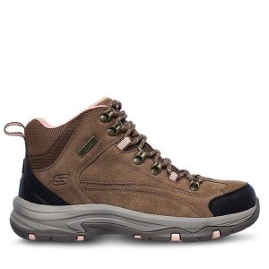 Trapery Skechers. Brązowe buty zimowe Skechers, bez obcasa, bez zapięcia. Za 479,99 zł.
