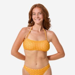 Góra kostiumu kąpielowego damska Decathlon Lori Keyshot. Brązowe bikini DECATHLON, bez wzorów, z elastanu. Za 39,99 zł.