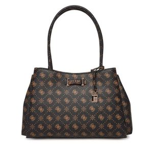 Torebka Guess. Brązowe shopper bag Guess, z aplikacjami, bez dodatków. Za 719,99 zł.