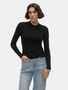 Vero Moda Sweter Flouncy 10299604 Czarny Slim Fit. Czarne swetry klasyczne Vero Moda, xs, z syntetyku, bez kołnierzyka. Za 59,99 zł.