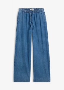 Jeansy wide leg, wsuwane. Niebieskie jeansy bonprix, bez wzorów, z jeansu. Za 159,99 zł.