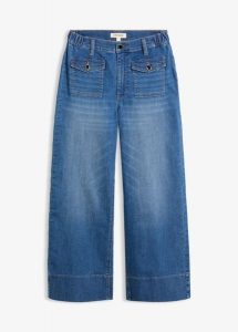 Jeansy wide leg, wysoki stan. Niebieskie jeansy bonprix, bez wzorów, z jeansu, z podwyższonym stanem. Za 142,99 zł.