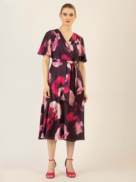 APART Sukienka w kolorze ciemnofioletowo-różowym rozmiar: 44. Różowe sukienki Apart, bez wzorów, z satyny, bez kołnierzyka, bez ramiączek, midi. Za 292,20 zł.