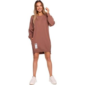 Przedłużona Bluza z Ozdobnymi Suwakami - Czekoladowa. Brązowe bluzy MOE, l, bez wzorów, z bawełny, bez kaptura. Za 308,90 zł.