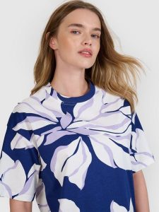 4F T-shirt oversize z nadrukiem damski - żółta XS. Żółte t-shirty 4f, xl, bez wzorów, z bawełny, bez kołnierzyka, bez ramiączek. W wyprzedaży za 39,99 zł.