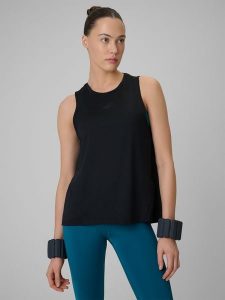 4F Top treningowy loose szybkoschnący damski - czarny XL. Czarne topy 4f, xl, bez wzorów, ze skóry, bez kołnierzyka, bez ramiączek. Za 79,99 zł.