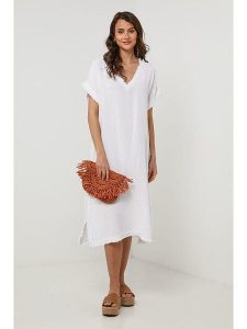 Lin Passion Sukienka w kolorze białym rozmiar: 36/38. Białe sukienki Lin Passion, na co dzień, bez wzorów, klasyczne, bez kołnierzyka, bez ramiączek, midi, proste. Za 121,99 zł.