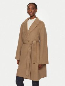 Tommy Hilfiger Płaszcz wełniany WW0WW43603 Brązowy Regular Fit. Brązowe płaszcze TOMMY HILFIGER, na zimę, bez wzorów, z syntetyku, bez kaptura. Za 979,99 zł.