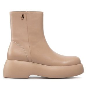 Botki Simple. Brązowe botki Simple, bez wzorów, bez obcasa, na koturnie, bez zapięcia. Za 479,99 zł.