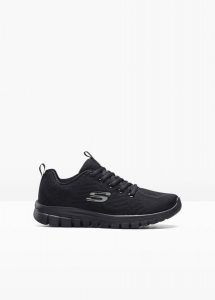 Sneakersy marki Skechers z pianką memory. Czarne buty sportowe bonprix, bez wzorów, bez zapięcia. Za 269,99 zł.