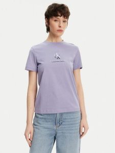Calvin Klein Jeans T-Shirt Shadow Graphic J20J225545 Fioletowy Regular Fit. Fioletowe t-shirty Calvin Klein Jeans, xs, bez wzorów, z bawełny, bez kołnierzyka, bez ramiączek. Za 89,99 zł.