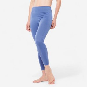 Legginsy do jogi damskie Kimjaly 7/8. Czarne legginsy DOMYOS, bez wzorów, z elastanu, z podwyższonym stanem. Za 149,99 zł.