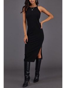 Milan Kiss Sukienka w kolorze czarnym rozmiar: XL. Czarne sukienki Milan Kiss, na co dzień, xl, bez wzorów, bez kołnierzyka, bez ramiączek, midi, proste. Za 126,99 zł.