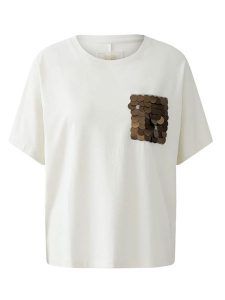 Oui Koszulka w kolorze kremowym rozmiar: 34. Brązowe bluzki Oui, bez wzorów, z bawełny, bez kołnierzyka, bez ramiączek. Za 173,99 zł.