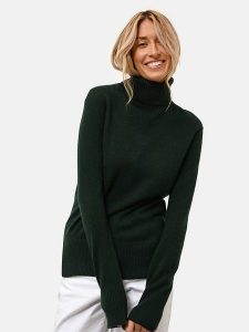 Just Cashmere Kaszmirowy sweter "Lexie" w kolorze ciemnozielonym rozmiar: L. Zielone golfy Just Cashmere, bez wzorów, z kaszmiru. Za 290,57 zł.