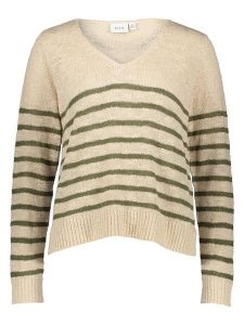 Vila Sweter w kolorze beżowo-zielonym rozmiar: M. Brązowe swetry oversize Vila, m, bez wzorów, z bawełny, bez ramiączek. Za 88,64 zł.