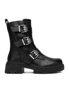 DeeZee Botki HX22030-96 Czarny. Czarne botki DeeZee, bez wzorów, z materiału, bez obcasa, na płaskiej podeszwie, bez zapięcia. Za 219,99 zł.