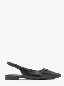 Czarne baleriny slingback. Czarne balerinki Ryłko, bez wzorów, z gumy, bez obcasa, na płaskiej podeszwie, bez zapięcia. W wyprzedaży za 269,99 zł.
