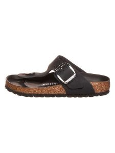 Birkenstock Skórzane japonki "Gizeh Big Buckle" w kolorze czarnym rozmiar: 40. Czarne klapki Birkenstock, bez wzorów, z otwartym noskiem, bez obcasa. Za 371,45 zł.