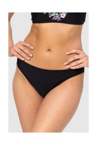 MOSCHINO Czarny dół od bikini z kwiecistym logo. Czarne bikini MOSCHINO, bez wzorów. W wyprzedaży za 199,99 zł.