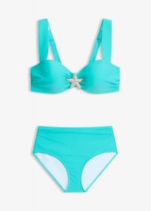 Bikini balkonetka z ozdobną rozgwiazdą (2 części). Niebieskie bikini bonprix, bez wzorów. Za 119,99 zł.