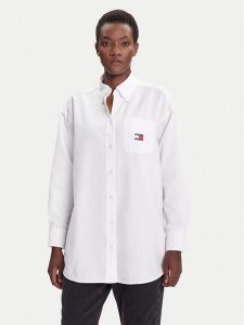 Tommy Jeans Koszula Badge DW0DW20988 Biały Oversize. Białe koszule Tommy Jeans, s, bez wzorów, z jeansu, bez kołnierzyka, bez ramiączek. Za 329,99 zł.