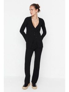 Trendyol 2-częściowy zestaw w kolorze czarnym rozmiar: S. Czarne kardigany Trendyol, prążkowane. Za 86,99 zł.