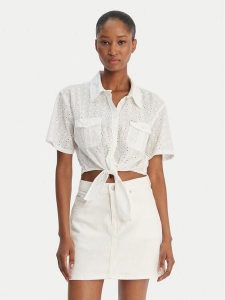 Guess Koszula W6GHA3 WO331 Biały Regular Fit. Białe koszule Guess, xl, z aplikacjami, z bawełny, bez kołnierzyka, bez ramiączek. Za 379,99 zł.