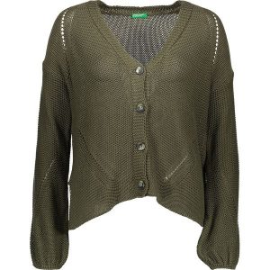 Kardigan w kolorze khaki. Kardigany marki Benetton. W wyprzedaży za 76,95 zł.
