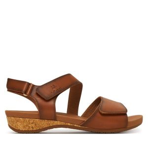 Sandały Josef Seibel. Brązowe sandały Josef Seibel, bez wzorów, bez obcasa, na płaskiej podeszwie, bez zapięcia. Za 409,99 zł.