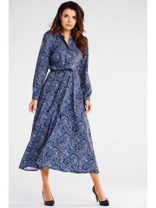 Awama Sukienka w kolorze granatowym rozmiar: L. Niebieskie sukienki Awama, l, bez wzorów, z tkaniny, bez kołnierzyka, bez ramiączek, maxi, rozkloszowane. Za 206,45 zł.