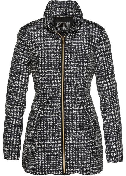 Długa kurtka pikowana. Czarne kurtki bonprix, bez wzorów, bez kaptura. Za 249,99 zł.