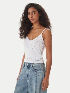 Guess Jeans Top W6GPB5 KH172 Biały Regular Fit. Białe topy Guess Jeans, xl, z aplikacjami, z jeansu, bez kołnierzyka, bez ramiączek. Za 168,99 zł.