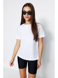 Trendyol Koszulka w kolorze białym rozmiar: XL. Białe bluzki Trendyol, xl, bez wzorów, z bawełny, bez kołnierzyka, bez ramiączek. Za 52,55 zł.