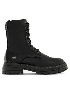 Mustang Botki 1398-507 Czarny. Czarne botki Mustang, bez wzorów, z materiału, bez obcasa, na płaskiej podeszwie, bez zapięcia. Za 349,99 zł.