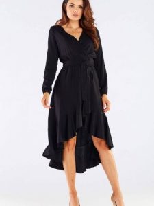 Sukienka Model A456 Black - awama. Czarne sukienki Awama, l, bez wzorów, z elastanu, eleganckie, bez kołnierzyka, bez ramiączek, kopertowe. Za 412,33 zł.
