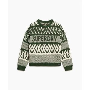 Sweter z wzorem damski Superdry. Zielone swetry klasyczne Superdry, na zimę, z dzianiny, bez kołnierzyka. Za 338,50 zł.